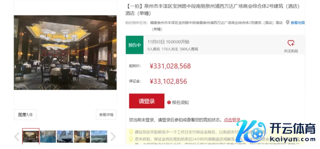 泉州富力万达文采旅店行将被法拍  来源：京东法拍
